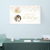 ピンク＆ゴールドバルーン 1歳誕生日写真バナー 横断幕 (トレードショー)