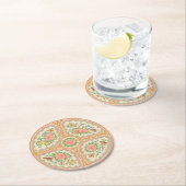 ピンク＆ゴールド アンティーク ローズ メダリオン ラウンドペーパーコースター (インサイチュ)