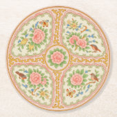 ピンク＆ゴールド アンティーク ローズ メダリオン ラウンドペーパーコースター (正面)