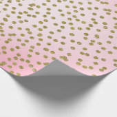 ピンク＆ゴールド グリッターコンフェッティドット トレンディー グラム ラッピングペーパー (角)