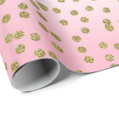 ピンク＆ゴールド グリッターコンフェッティドット トレンディー グラム ラッピングペーパー (ロールコーナー)