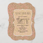 ピンク&ゴールド グリッター クリスタル グラム パーティー招待状 招待状 (正面/裏面)