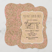 ピンク＆ゴールド グリッター クリスタル グラム パーティー 招待状 (正面/裏面)