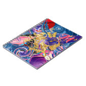 ピンク ゴールド バタフライ スワール モノグラム リキッド アブストラクト ノートブック (左側)