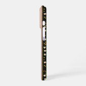 ピンク ゴールド ブラック ヴィンテージ ストライプ 花 iPhoneケース (左側面)