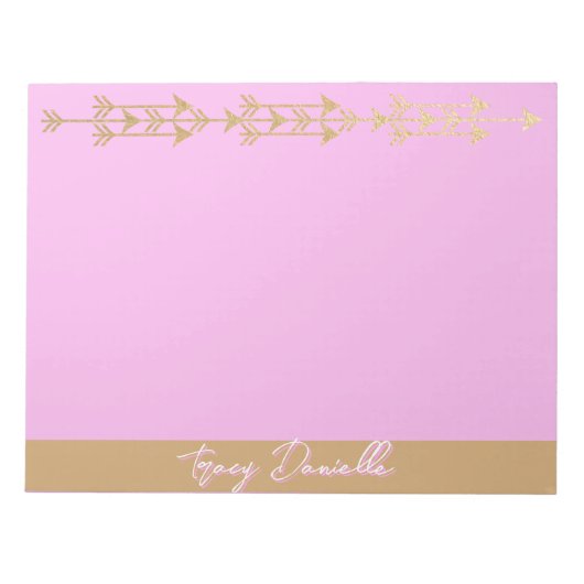 ピンク & ゴールド ミニマル オーダーメイド ノートパッド (正面)