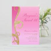 ピンク&ゴールド モダンチック グラム スワール スイート16 パーティ 招待状 (スタンド正面)