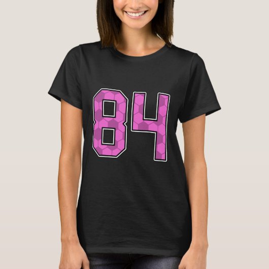 ピンク サッカー パターン ナンバー84 選手 ユニフォーム Tシャツ (正面)