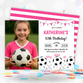 ピンク サッカー 誕生日パーティー 写真 招待状