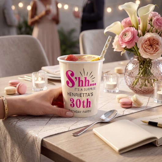 ピンク サプライズ 30歳の誕生日パーティー 紙コップ