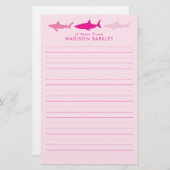 ピンク·サメのかわいい子ども 便箋 (正面/裏面)