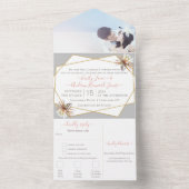 ピンク&サンゴフローラ幾何学的金ゴールド結婚フレームA オールインワン招待状 (内側)