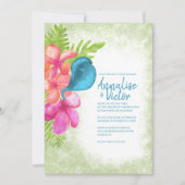 ピンク サンゴ色 トロピカル ティール 結婚式の招待状 招待状 (正面)