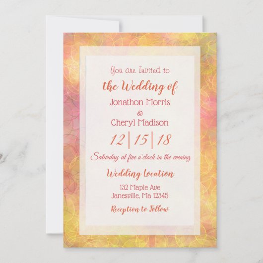 ピンク、サンゴ、オレンジの抽象芸術バブル結婚の 招待状 (正面)