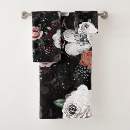 ピンク、サンゴ、白および黒のビクトリアンバラ バスタオルセット