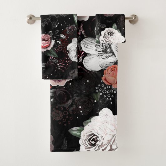 ピンク、サンゴ、白および黒のビクトリアンバラ バスタオルセット (インサイチュ)