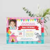 ピンク サーカス カーニバル フォト 誕生日 招待状 (スタンド正面)