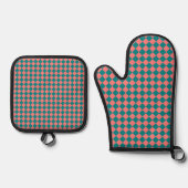 ピンク シアン チェッカー ダイヤモンド パターン 鍋つかみ&鍋敷きセット (正面)
