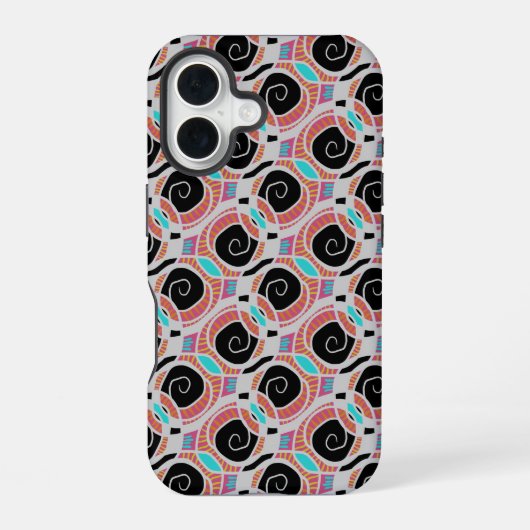 ピンク シアン ブルー ブラック ホワイト スワール 抽象パターン iPhone 16ケース (裏面)