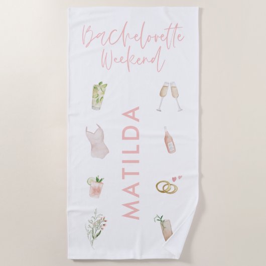 ピンク・シガーリーャンパン・カクテル・バチェロレッテ週末 ビーチタオル (正面)