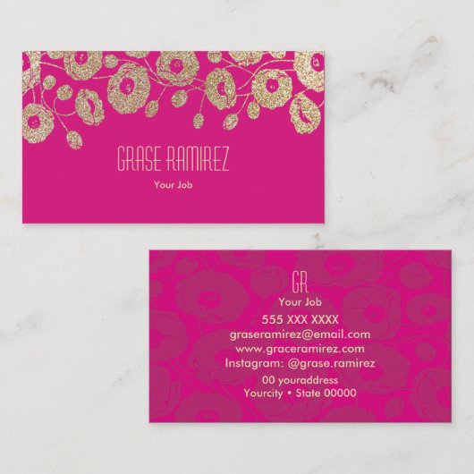 ピンク | シックとモダンバラフェイクグリッター 名刺 (正面/裏面)