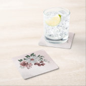 ピンク シナモン ローズ ホワイト フラワーリ スクエアペーパーコースター (インサイチュ)