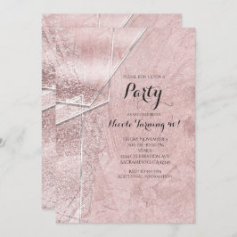 ピンク シマー クリスタル ガラス グラム パーティー 招待状