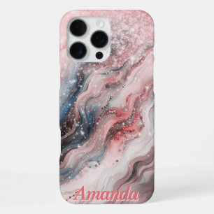 ピンク シマー マーブル 個人名入りスマホケース iPhone 16 PRO MAXケース