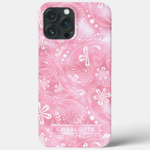 ピンク シマー モダン ガーリー ペイズリー オリジナル iPhone 13 PRO MAXケース