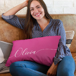 ピンク シャンパン ホワイト エレガント カリグラフィー スクリプト 名前 ランバークッション