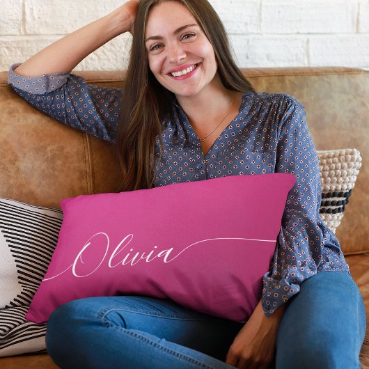 ピンク シャンパン ホワイト エレガント カリグラフィー スクリプト 名前 ランバークッション