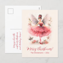 ピンク シュガープラムフェアリー ビンテージ クリスマス ポストカード