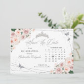 ピンク&シルバークインセアニラ日付を保存 招待状 (スタンド正面)