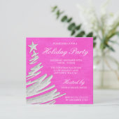ピンク&シルバークリスマスツリーホリデーパーティー 招待状 (スタンド正面)