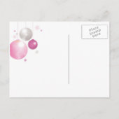 ピンク、シルバークリスマスボールディナーパーティー インビテーションポストカード (裏面)