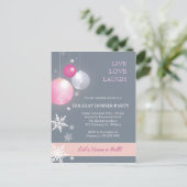 ピンク、シルバークリスマスボールディナーパーティー インビテーションポストカード (スタンド正面)