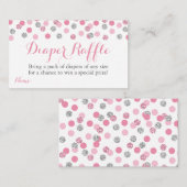 ピンク&シルバーグリッターおむつラッフルチケットカード エンクロージャーカード (正面/裏面)