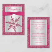 ピンク、シルバーグリッターの雪の結晶 エンクロージャーカード (正面/裏面)