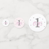 ピンク＆シルバーグリッターの1歳誕生日パーティー コンフェッティ (正面)