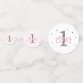 ピンク＆シルバーグリッターの1歳誕生日パーティー コンフェッティ (裏面)