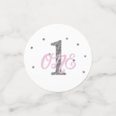 ピンク＆シルバーグリッターの1歳誕生日パーティー コンフェッティ (スモール正面)