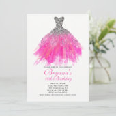 ピンク&シルバーグリッターグラムドレススウィート16パーティー 招待状 (スタンド正面)