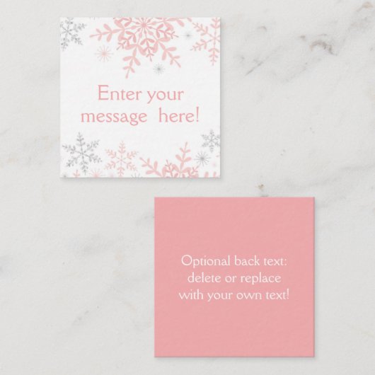 ピンク&シルバーグリッタースノーフレークベビーシャワーラベル スクエア名刺 (正面/裏面)