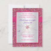 ピンク、シルバーグリッタースノーフレークRSVPカード 出欠カード (裏面)