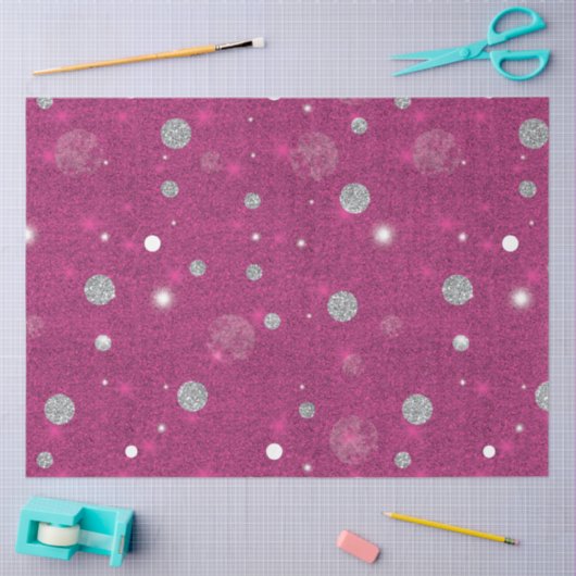 ピンク&シルバーグリッター水玉模様クリスマス 薄葉紙 (クラフト)
