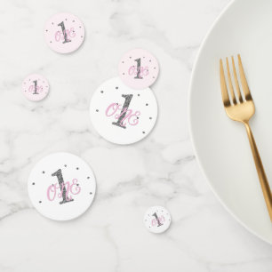 ピンク＆シルバーグリッター ワン ファーストバースデーパーティー コンフェッティ