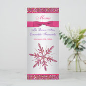 ピンク、シルバーグレーフェイクグリッターの雪の結晶メニュー メニュー (スタンド正面)
