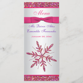 ピンク、シルバーグレーフェイクグリッターの雪の結晶メニュー メニュー