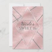 ピンク＆シルバーサテンスパークルグリームスイート16パーティー 招待状 (正面)