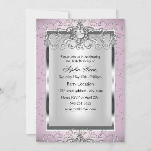 ピンク&シルバージュエルスノーフレーク渦甘16写真 招待状 (裏面)